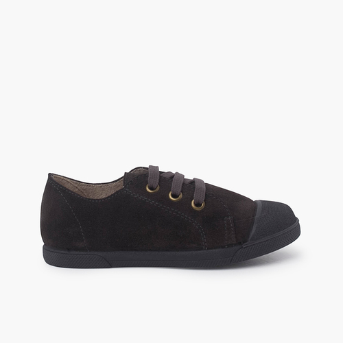 Scarpe sportive in pelle crosta con punta in gomma e lacci  Grigio
