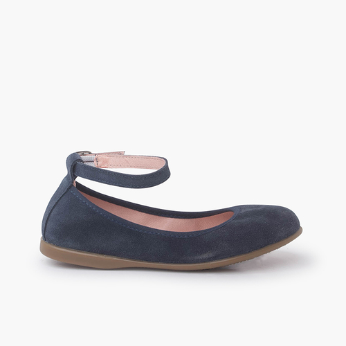 Ballerine flessibili in scamosciato con cinturino Azzurro