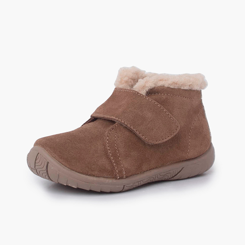 Stivale con colletto in lana d'agnello e cinturino a strappo Taupe