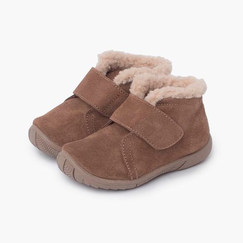 Stivale con colletto in lana d'agnello e cinturino a strappo Taupe