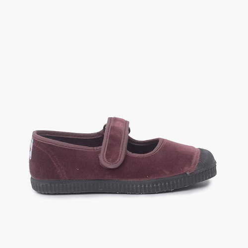 Scarpe con Cinturino Velluto Punta di gomma Rosa Antico