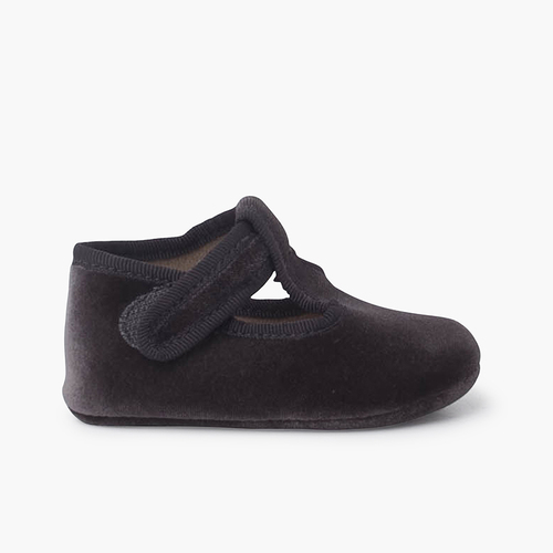 Scarpine Occhio di Bue in velluto chiusura a strappo Grigio