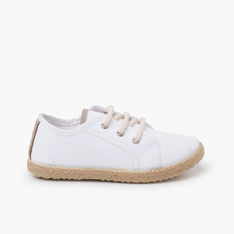 Scarpe sportive tela lacci stile espadrillas Bianco come la neve