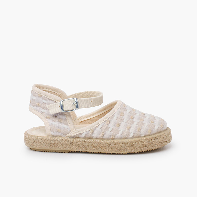 Espadrillas quadratini ricamati plumetis Beige