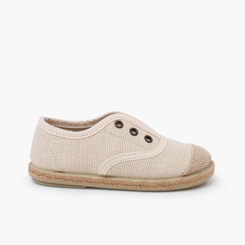 Scarpe sportive lino senza lacci punta in juta Ecru