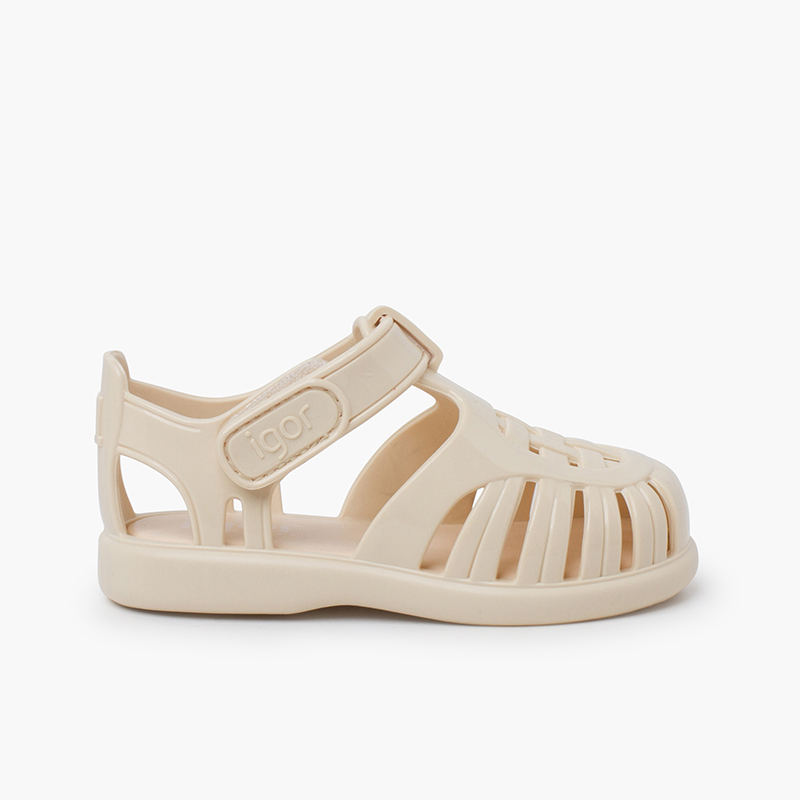 Sandali ragnetti glossy con cinturino adesivo Avorio