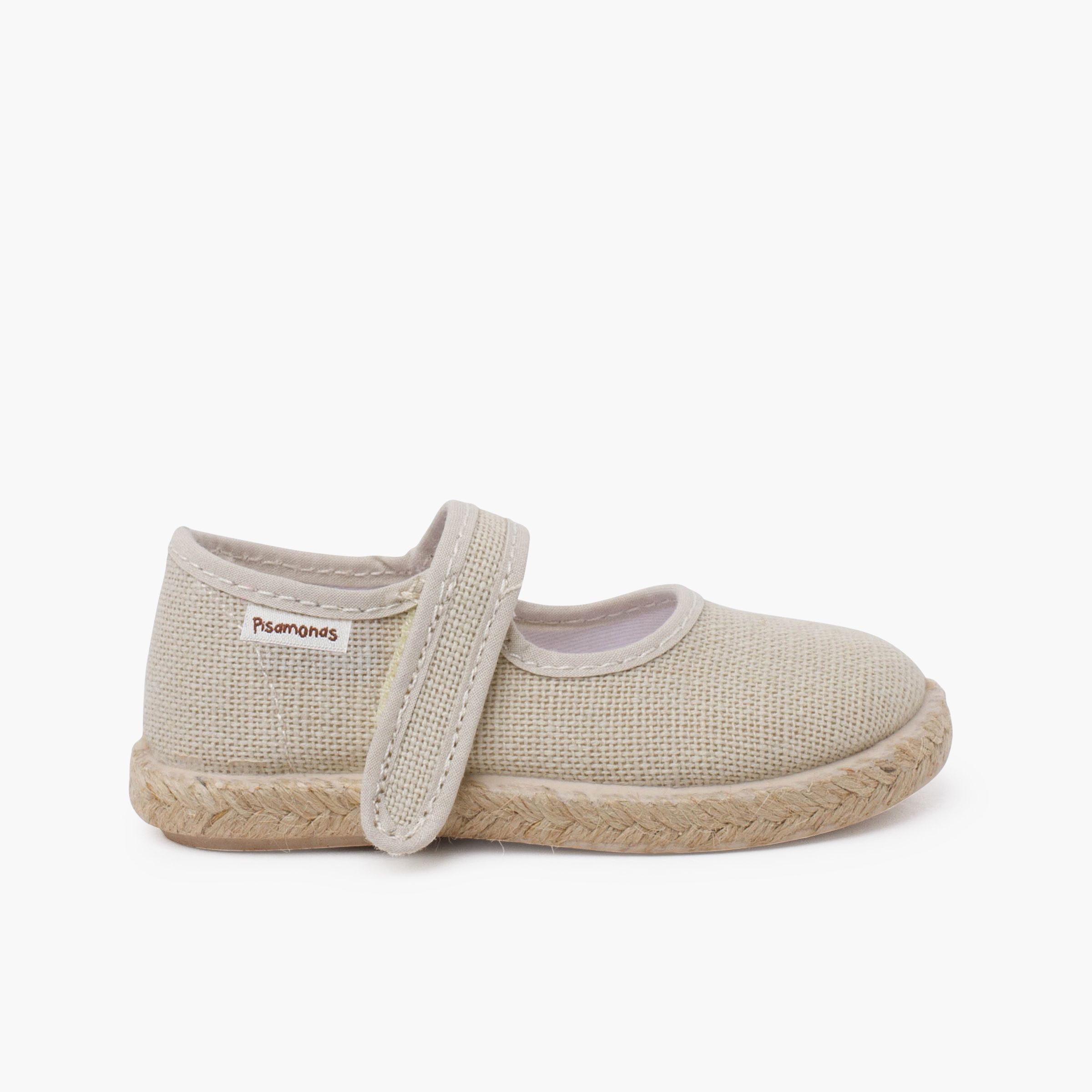 Ballerine con cinturino suola espadrillas in lino chiusura a strappo Beige