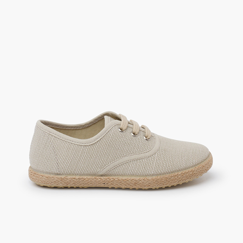 Scarpe sportive lino suola espadrillas e lacci Beige