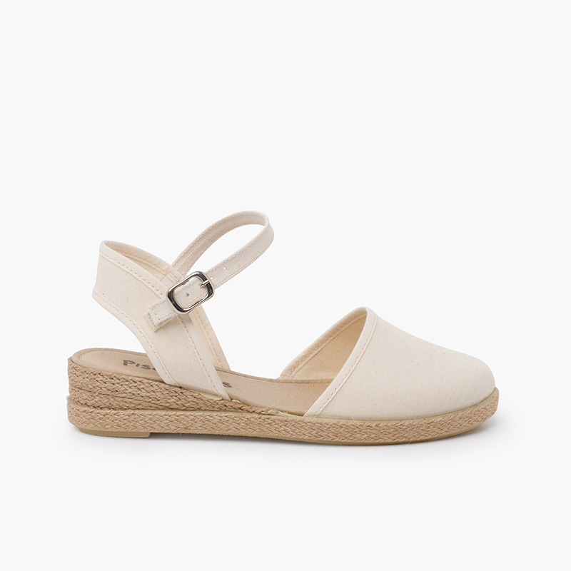 Espadrillas zeppa cinturino con fibbia Ecru