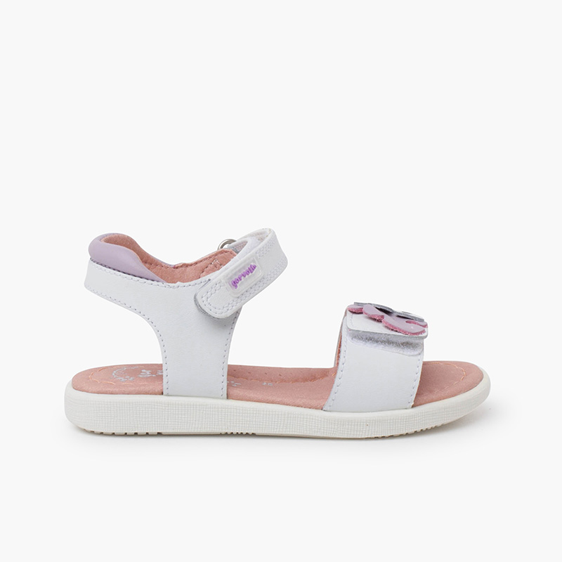 Sandali bambina con foglie chiusure a strappo Bianco
