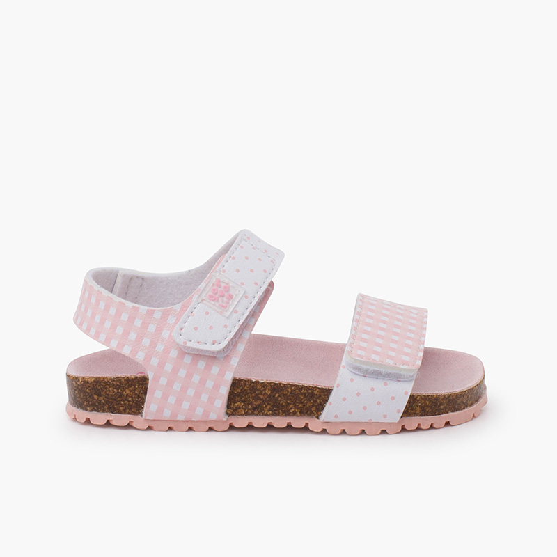 Sandali bio bambina quadretti Rosa