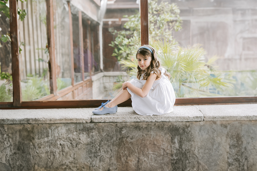 Ballerine di lino chiusura fiocco grosgrain