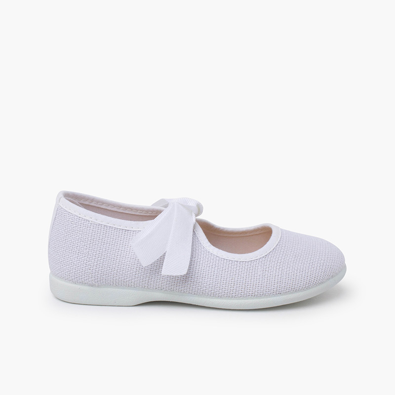 Ballerine di lino chiusura fiocco grosgrain Bianco