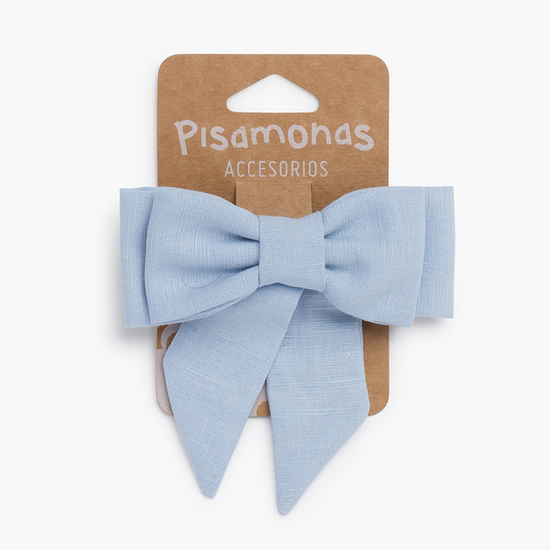 Fermaglio con fiocco in lino Azzurro Pastello