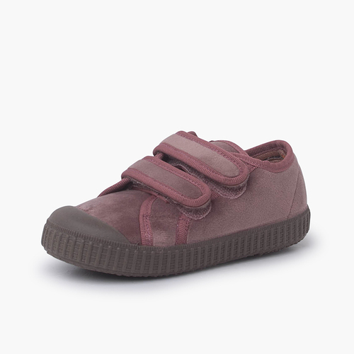 Sneakers in velluto doppia chiusura adesiva Rosa Pastello