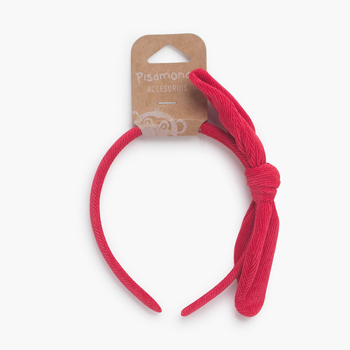 Cerchietto con fiocco laterale in micro-velluto a coste Rosso
