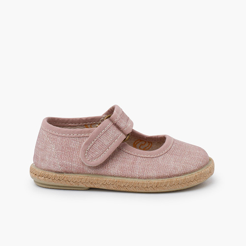 Ballerine con cinturino cotone biologico suola in juta Rosa Antico