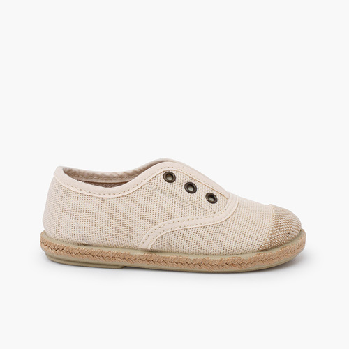 Scarpe sportive lino senza lacci punta in juta Ecru