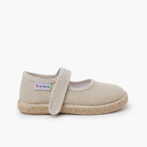 Ballerine con cinturino suola espadrillas in lino chiusura a strappo Beige