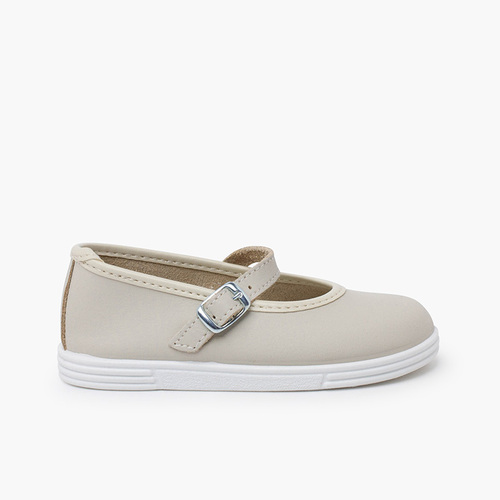 Ballerine con cinturino pelle lavabile et fibbia Beige