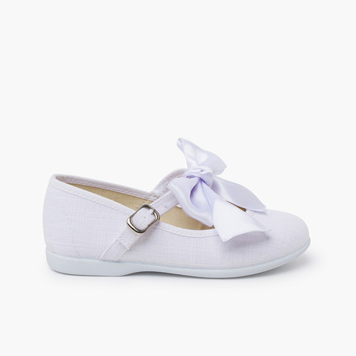 Ballerine con cinturino cerimonia Fiocco raso Bianco