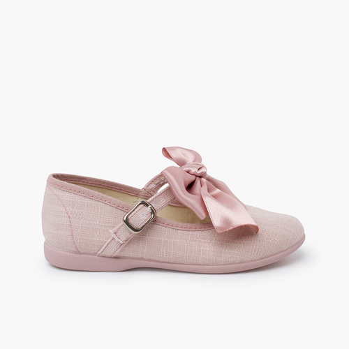 Ballerine con cinturino cerimonia Fiocco raso Rosa pallido