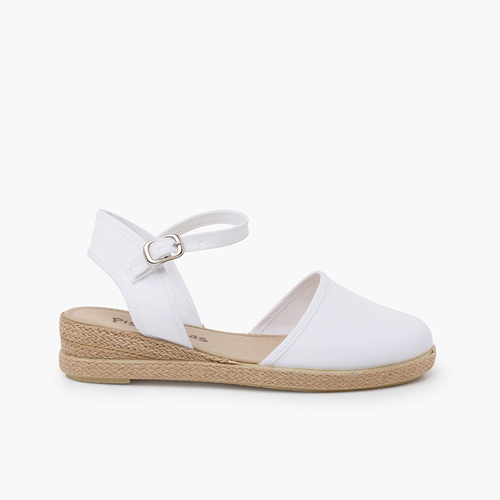 Espadrillas zeppa cinturino con fibbia Bianco