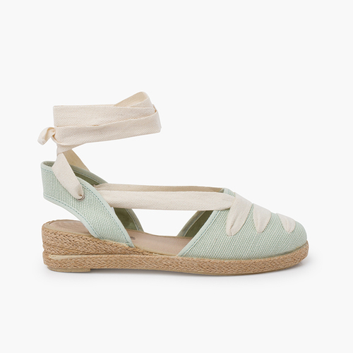 Espadrillas lino goyescas nastri ecru con zeppa  Menta