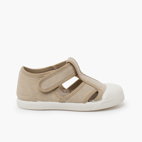 Sandali bambino tela eco punta in gomma Beige