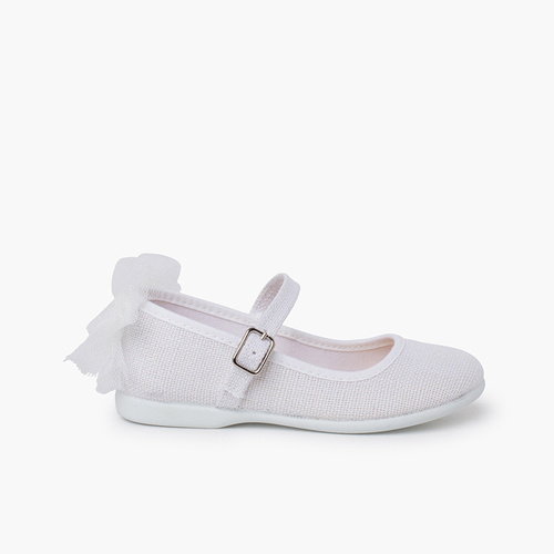 Ballerine cerimonia fiocco posteriore in tulle Bianco