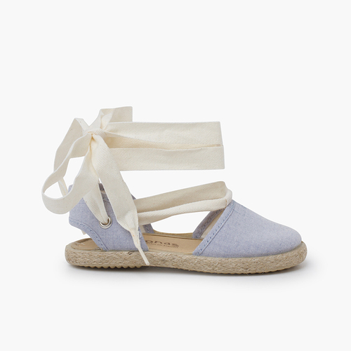 Espadrillas bambina nastri ecrù Azzurro cielo