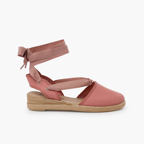 Espadrillas zeppa e nastri piqué Rosa Antico