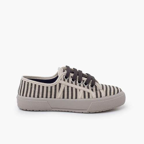 Scarpe sportive a righe suola larga Crudo y Gris