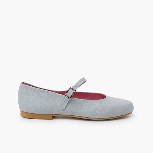 Ballerine con cinturino in lino suole eleganti Blu Nuvola