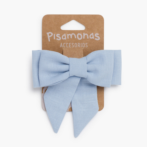Fermaglio con fiocco in lino Azzurro Pastello