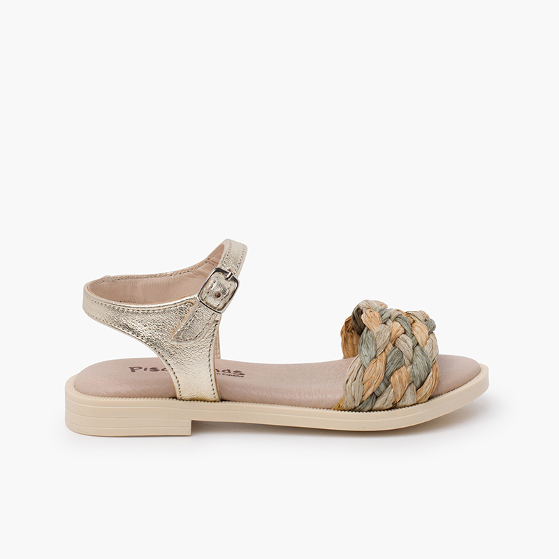 Sandali tomaia intrecciata chiusura a fibbia Oro
