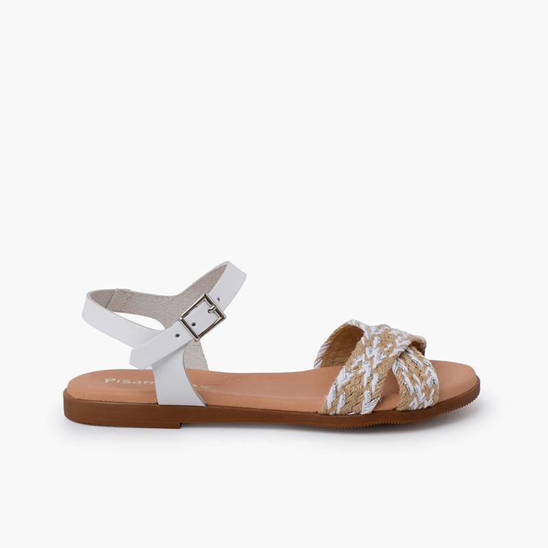 Sandali fibbia cinturini incrociati iuta Blanco Bicolor