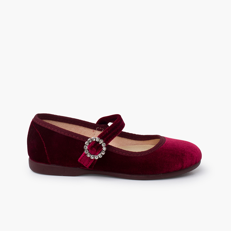 Ballerine con cinturino velluto fibbia gioiello Bordeaux