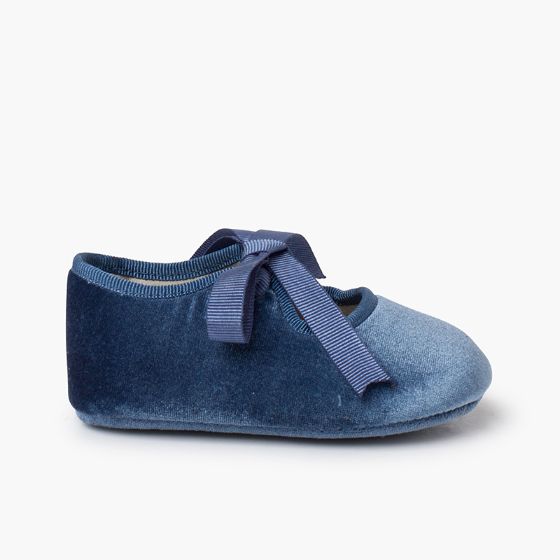 Scarpine velluto neonata nastri faya Blu reale
