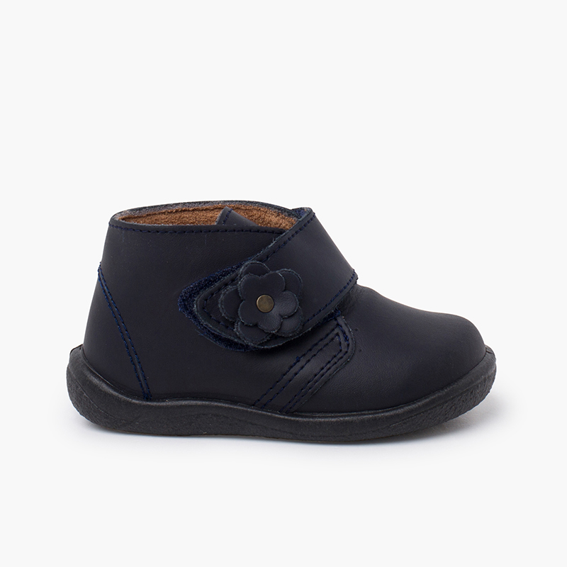 Stivaletti pelle lavabile bambina fiore Blu