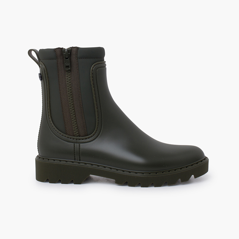 Stivaletti pioggia donna fodera interna morbida Kaki