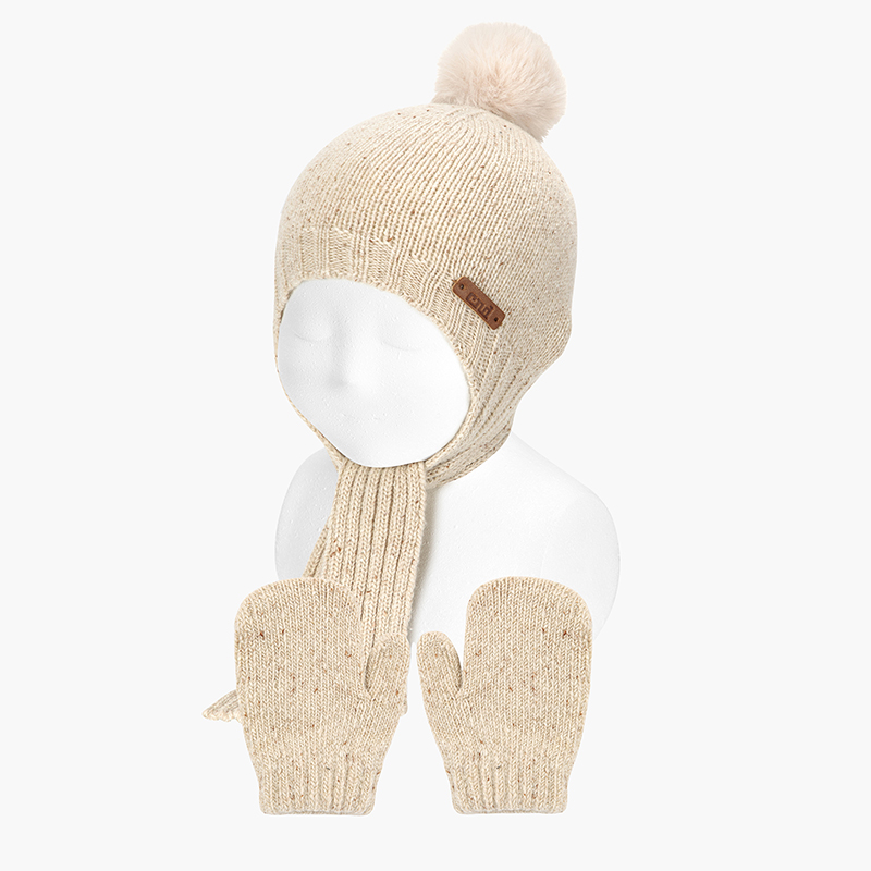 Set berretto e guanti tweed bebé Beige