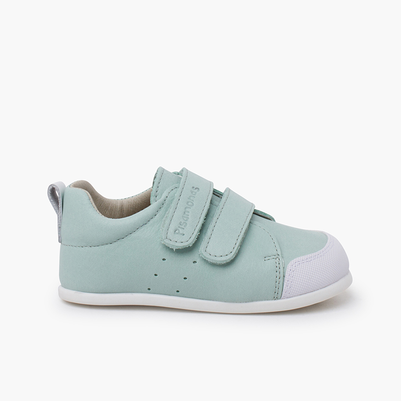Sneakers morbide in pelle con doppia chiusura a strappo Verde Menta