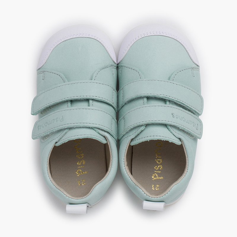 Sneakers morbide in pelle con doppia chiusura a strappo Verde Menta