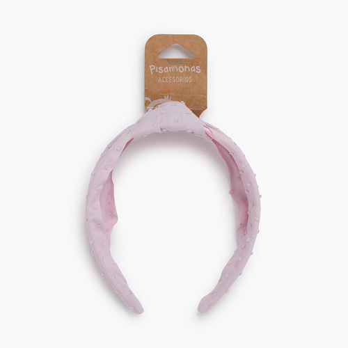 Cerchietto con nodo in plumetis Rosa Francia