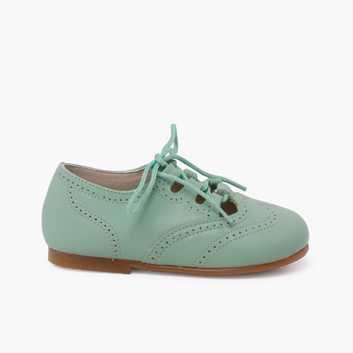 Scarpe inglesine cuoio suola caramello Verde Acqua