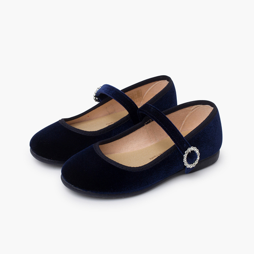 Ballerine con cinturino velluto fibbia gioiello Blu