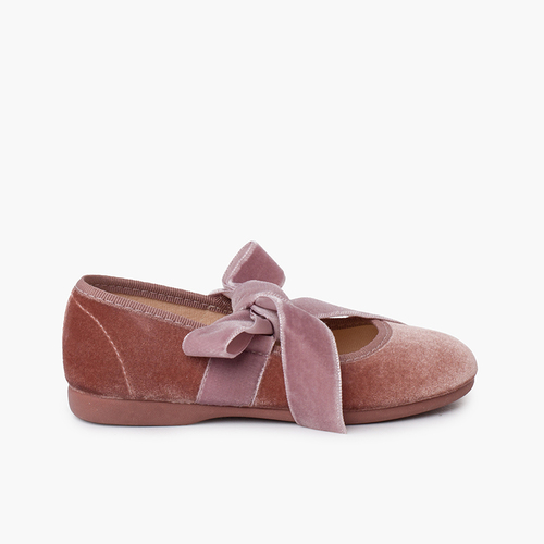 Ballerine con cinturino fiocco velluto Rosa Pastello