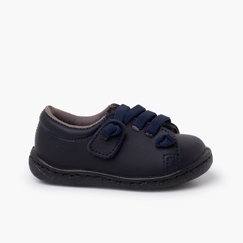 Sneakers pelle lavabile lacci elastici Blu