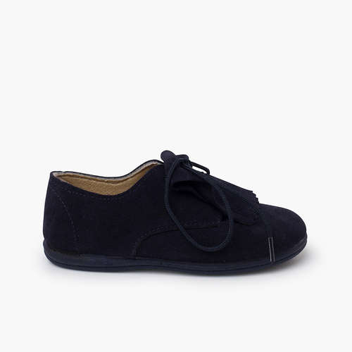 Blucher pelle scamosciata linguetta frange Blu